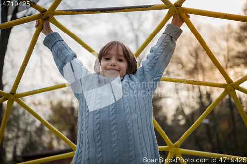 Image of cute little boy having fun in playground