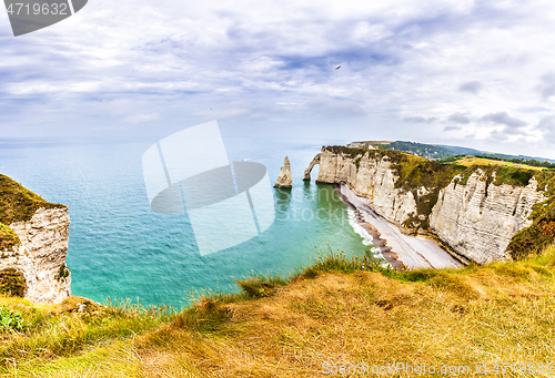 Image of Panorama of natural chalk cliffs of Etretat