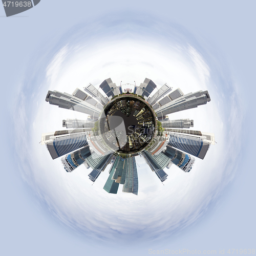 Image of Tiny planet with skyscrapers