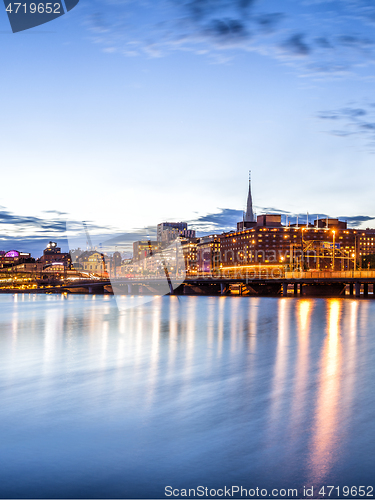 Image of Stockholm sunset skyline panorama with City Hall