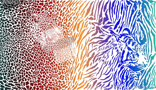 Image of Leopard and tiger and color pattern background