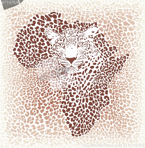 Image of Leopard seamless pattern, vector illustration background with Africa map