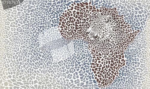 Image of Pattern of leopard head and fur on Africa map