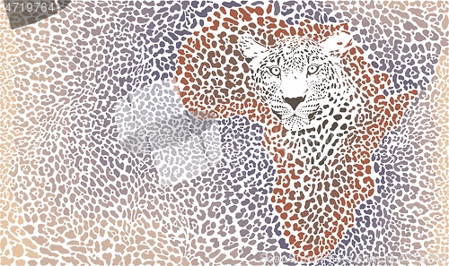 Image of Pattern seampless leopard fur and face with map of Africa
