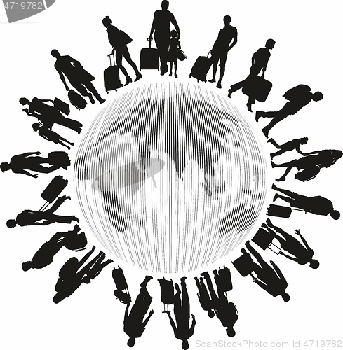 Image of Traveling people on world map background