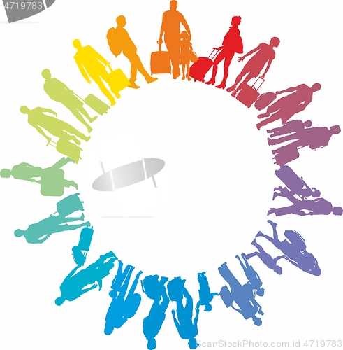 Image of Vector illustration of traveling people in a circle