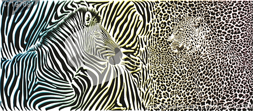 Image of Wild animal background - template with zebra and leopard motif