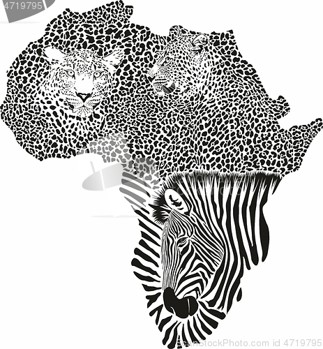 Image of Zebra and Leopards on the map of Africa