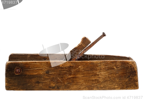 Image of old wooden plane with a rusty blade