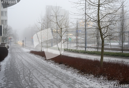 Image of winter foggy day in a small finnish town