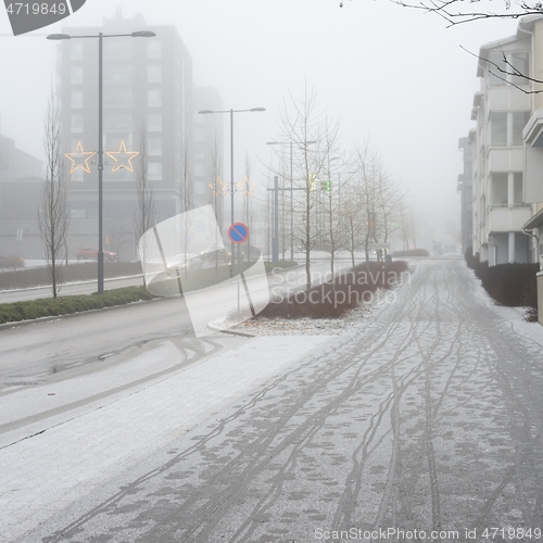 Image of winter foggy day in a small finnish town