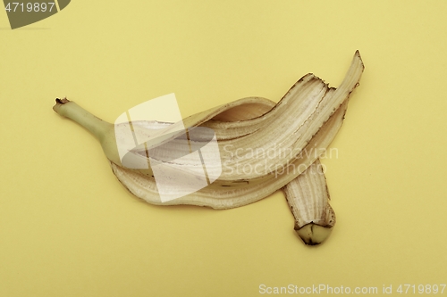Image of banana peel on a yellow background