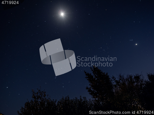 Image of Moon, Orion and Venus in Night Sky