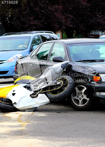 Image of Car motorcycle accident.