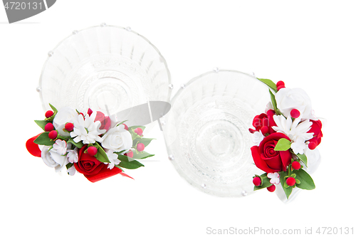 Image of Crystal glasses with red flower decor