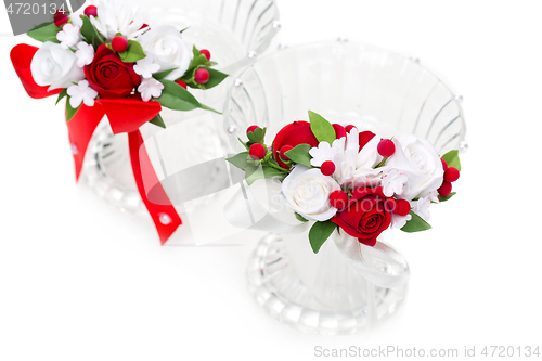 Image of Crystal glasses with red flower decor