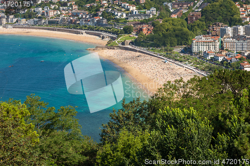 Image of Aerial view of San Sebastian, Donostia, Spain on a beautiful summer day