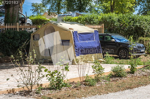 Image of View to the trailer tent in camping