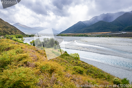 Image of dramatic landscape scenery Arthur\'s pass in south New Zealand