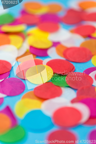 Image of colorful confetti decoration on blue background