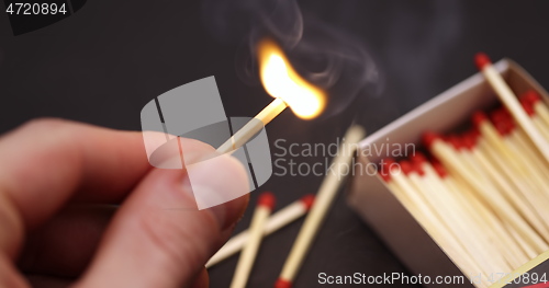 Image of Lighting up Match in hand slow motion footage