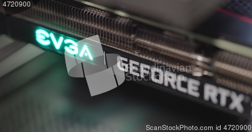 Image of BUDAPEST, HUNGARY - CIRCA 2020: EVGA gForce RTX 3080 graphics card, which features Ampere architecture and raytracing technology