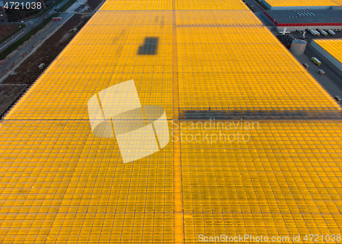 Image of Drone shot of large greenhouses