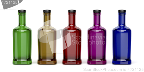 Image of Different colored glass bottles
