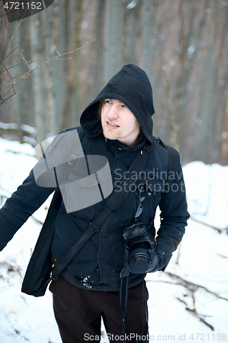 Image of Photographer in the woods in winter