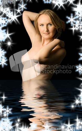 Image of topless woman in dark water 