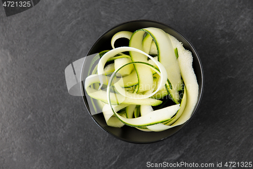 Image of peeled or sliced zucchini in ceramic bowl