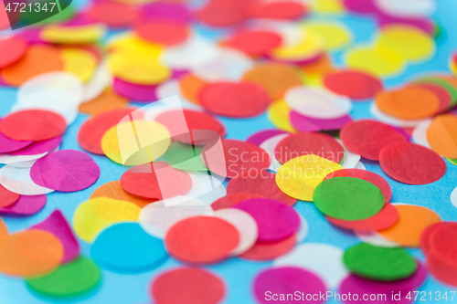 Image of colorful confetti decoration on blue background