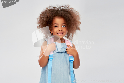 Image of happy little african american girl with backpack