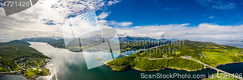 Image of Panorama Beautiful Nature Norway natural landscape. Whirlpools o