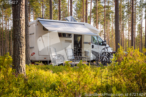 Image of Family vacation travel RV, holiday trip in motorhome