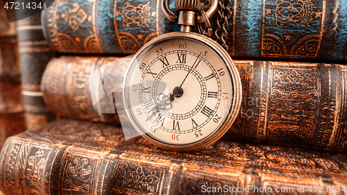 Image of Vintage pocket watch. Vintage background Concept of time history