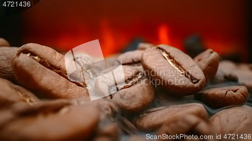 Image of Close up of seeds of coffee. Fragrant coffee beans are roasted s