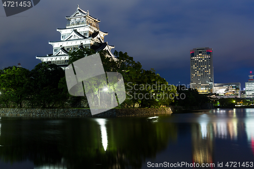 Image of Hiroshima castle on the side of Otagawa river 