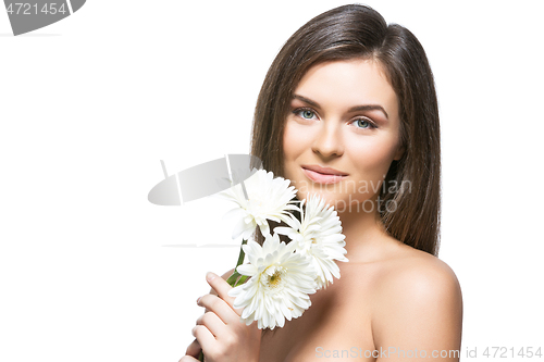 Image of beautiful girl with white flowers
