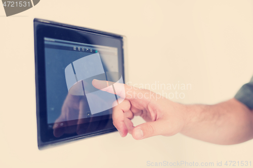 Image of smart home and technology concept close up of male hands