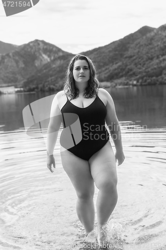 Image of  chubby woman in a swimsuit