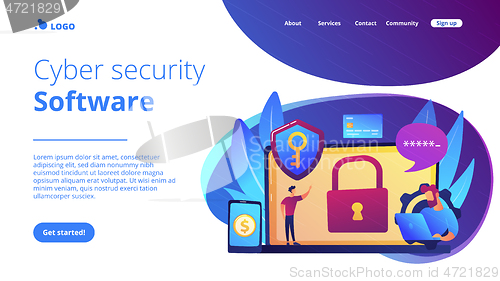 Image of Cyber security software concept landing page.