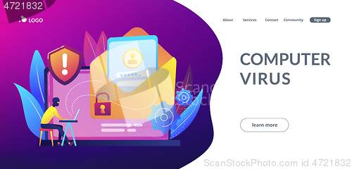 Image of Malware computer virus concept landing page.