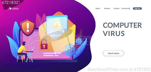 Image of Malware computer virus concept landing page.