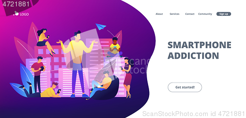 Image of Smartphone addiction concept landing page.