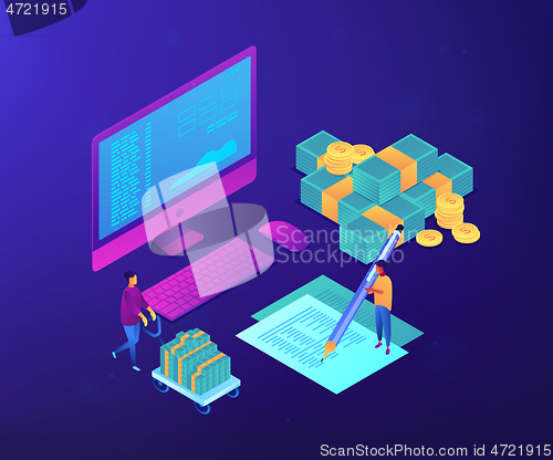 Image of Cash flow statement isometric 3D concept illustration.