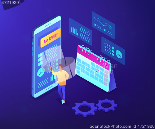 Image of Tax return service isometric 3D concept illustration.