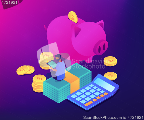 Image of Budget control app isometric 3D concept illustration.