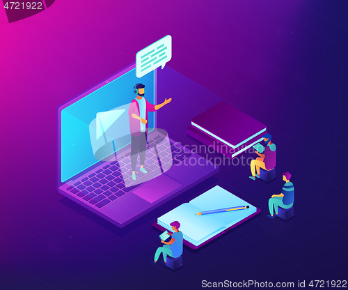 Image of Online presentation isometric 3D concept illustration.