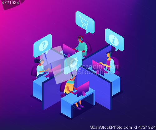 Image of Call center isometric 3D concept illustration.